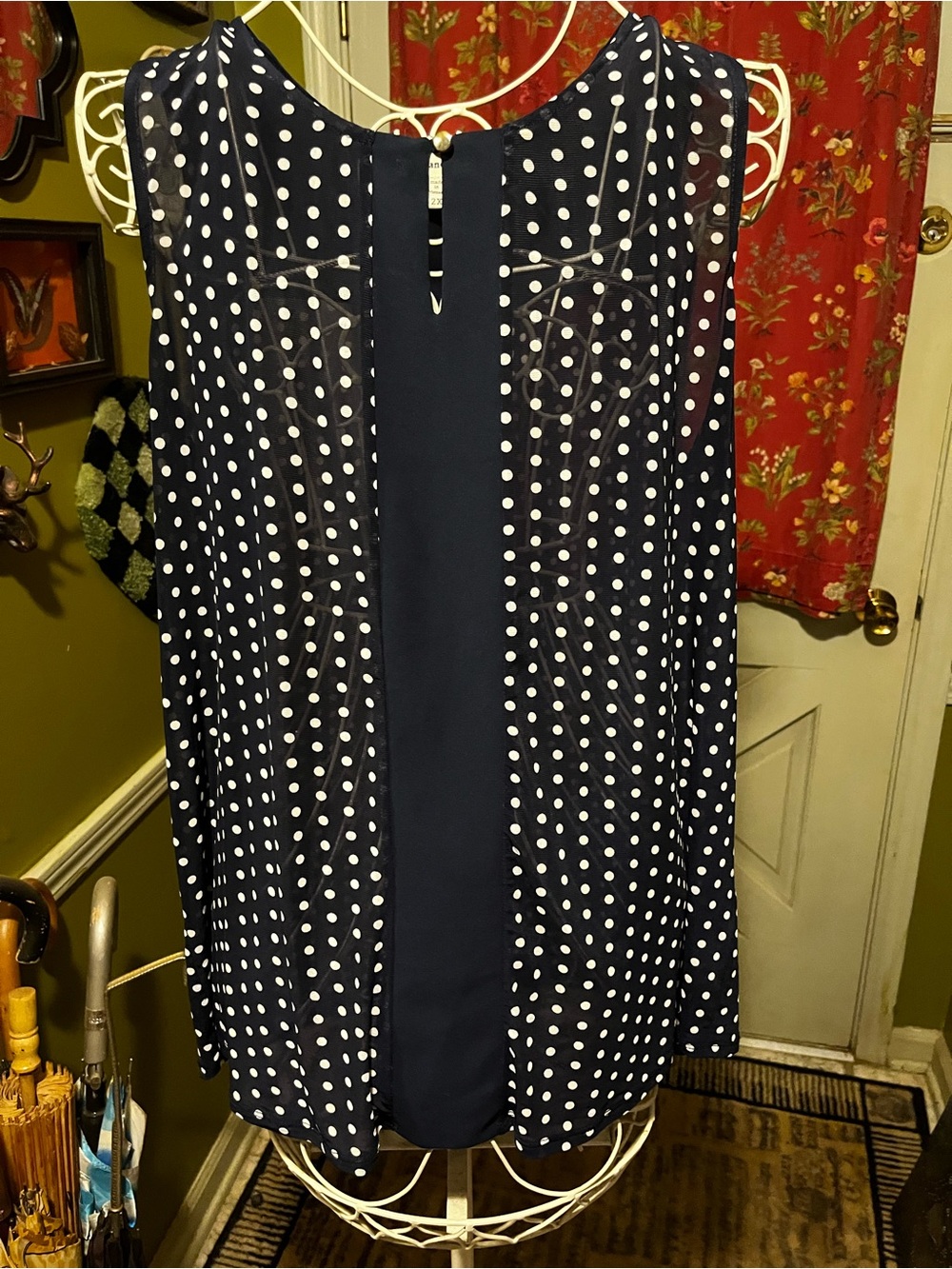 Faith and Joy Navy White Polka Dot Sleeveless Blouse 2X